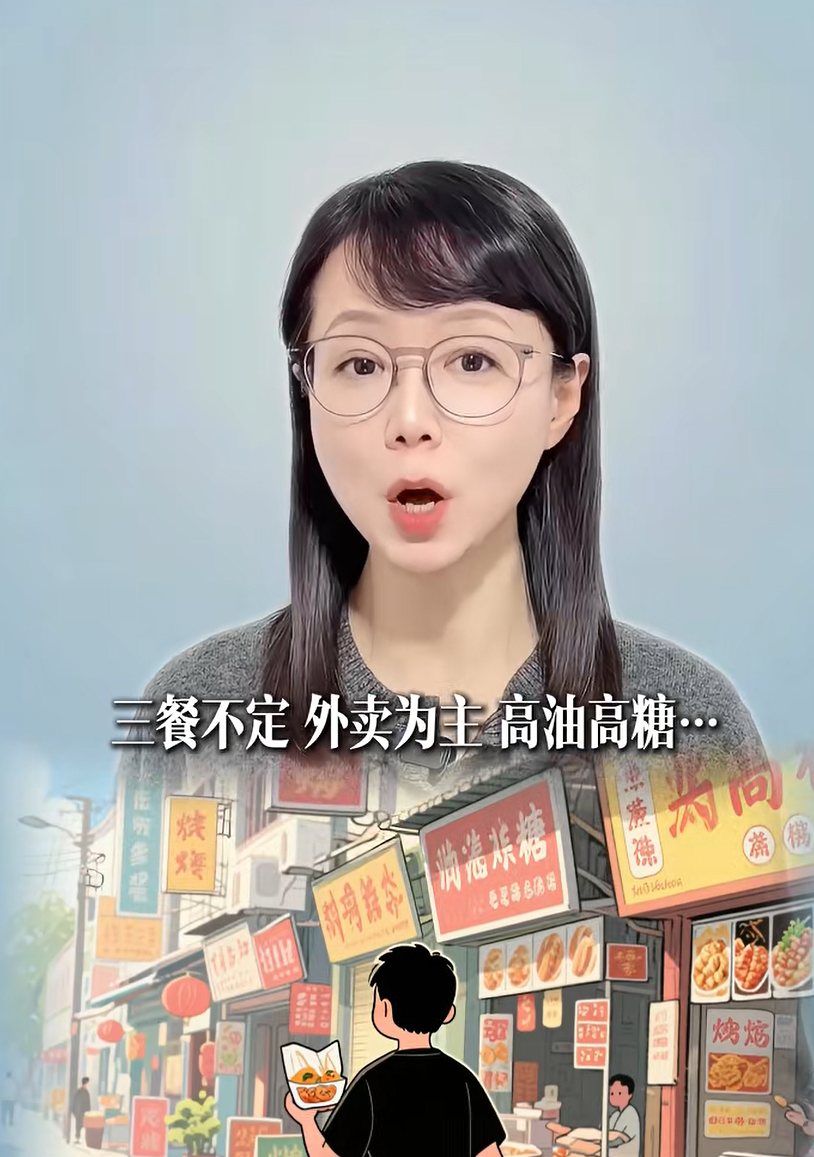 信息图：深紫渐变背景配黄色三角警告标志，环形分布三个编号板块说明"补充AKK——该重视了！"